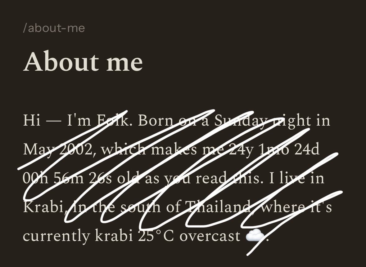 Screenshot of "About Me" page