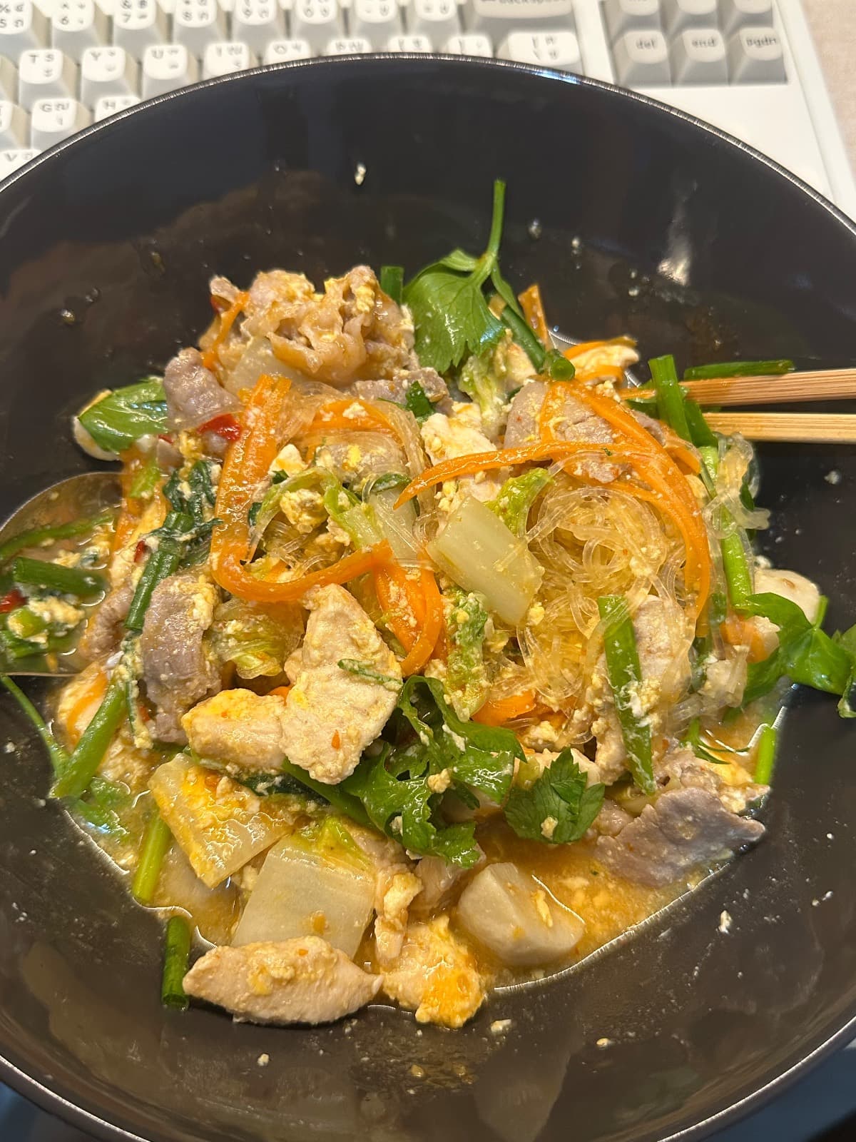 A bowl of sukiyaki with extra meat